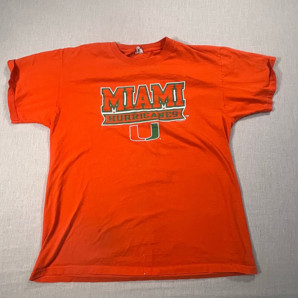 Miami Hurricanes Men Graphic T Shirt Orange College‎ Football Tee Large